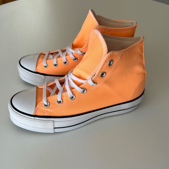 Converse Womens 8.5 Chuck Taylor All Star Lift Hi Peach Orange Platform Sneakers - Picture 3 of 10